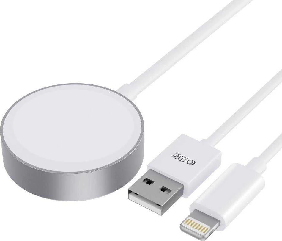 Magnetinis įkroviklis 2in1 Apple Watch 1.5m USB + Lightning Tech-Protect Ultraboost baltos spalvos