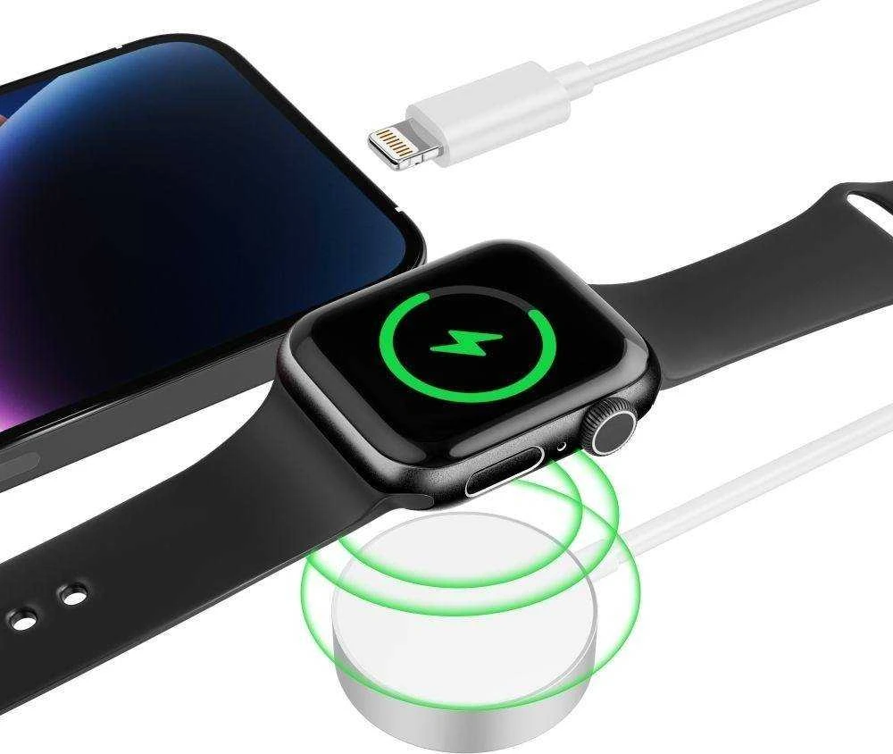 Magnetinis įkroviklis 2in1 Apple Watch 1.5m USB + Lightning Tech-Protect Ultraboost baltos spalvos