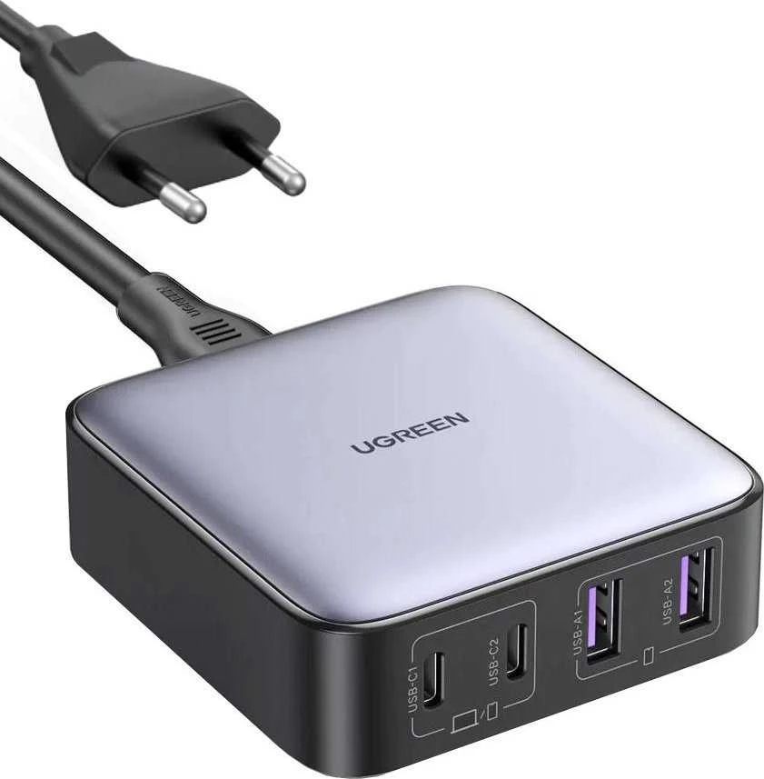 Nexode įkroviklis UGREEN CD327, 2x USB-C, 2x USB-A, GaN, 65W (pilka)