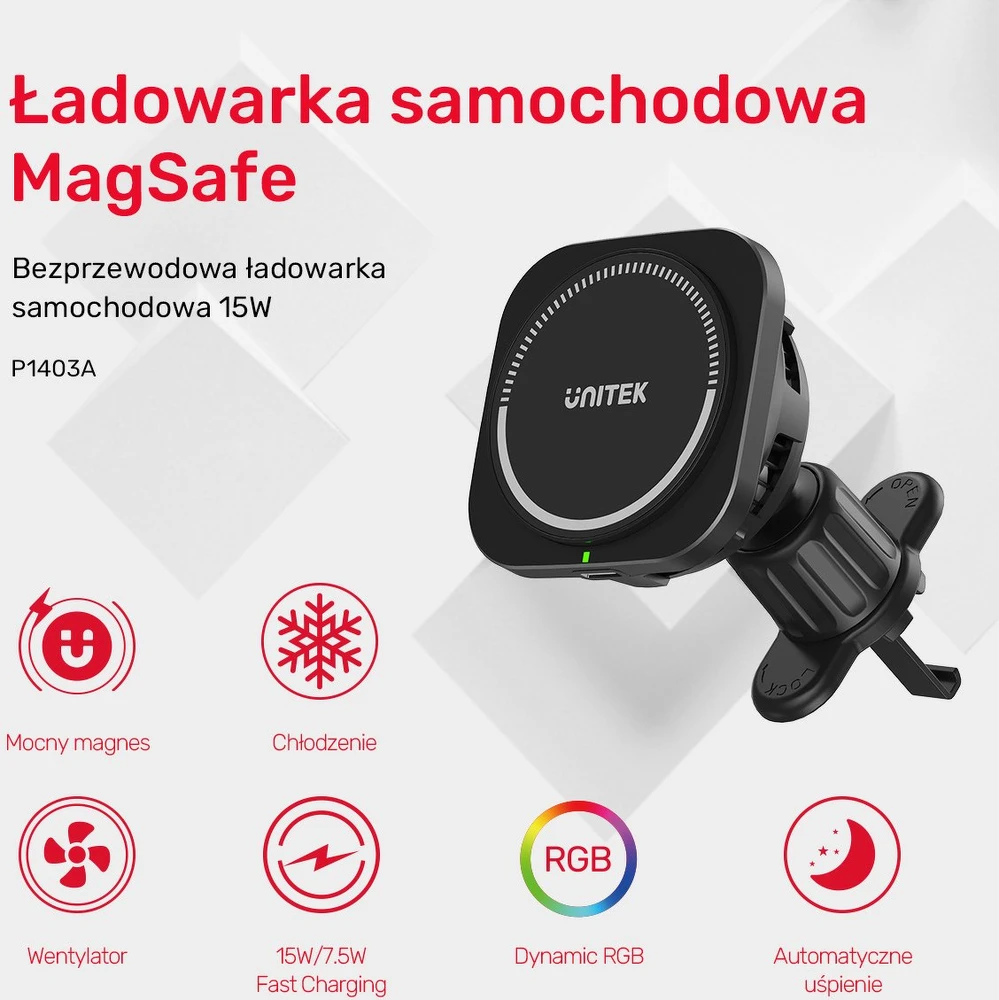 Unitek Įkroviklis automobilinis pakrovėjas 38 W, MagSafe laikiklis