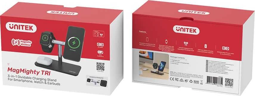 Unitek kroviklis magnetinis Qi 3in1 iPhone 15W