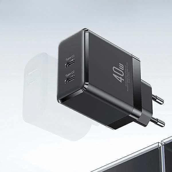USAMS Laidinis įkroviklis 2xUSB-C T54 GaN 40W (only head) PD Fast Charging baltos spalvos CC172TC02 (US-CC172)