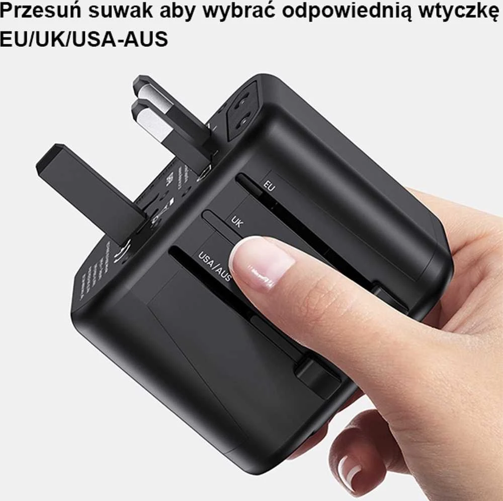 USAMS sieninis adapteris 2xUSB T55 12W 4-in-1 US/AU/EU/UK juodas CC173TC01 (US-CC173) universalus kelioninis įkroviklis