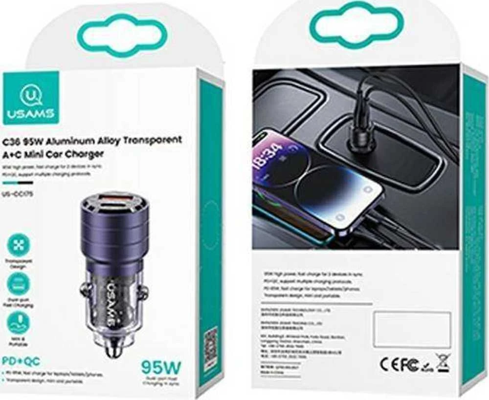 Usams C36 USB A+C 95W greitas automobilinis kroviklis