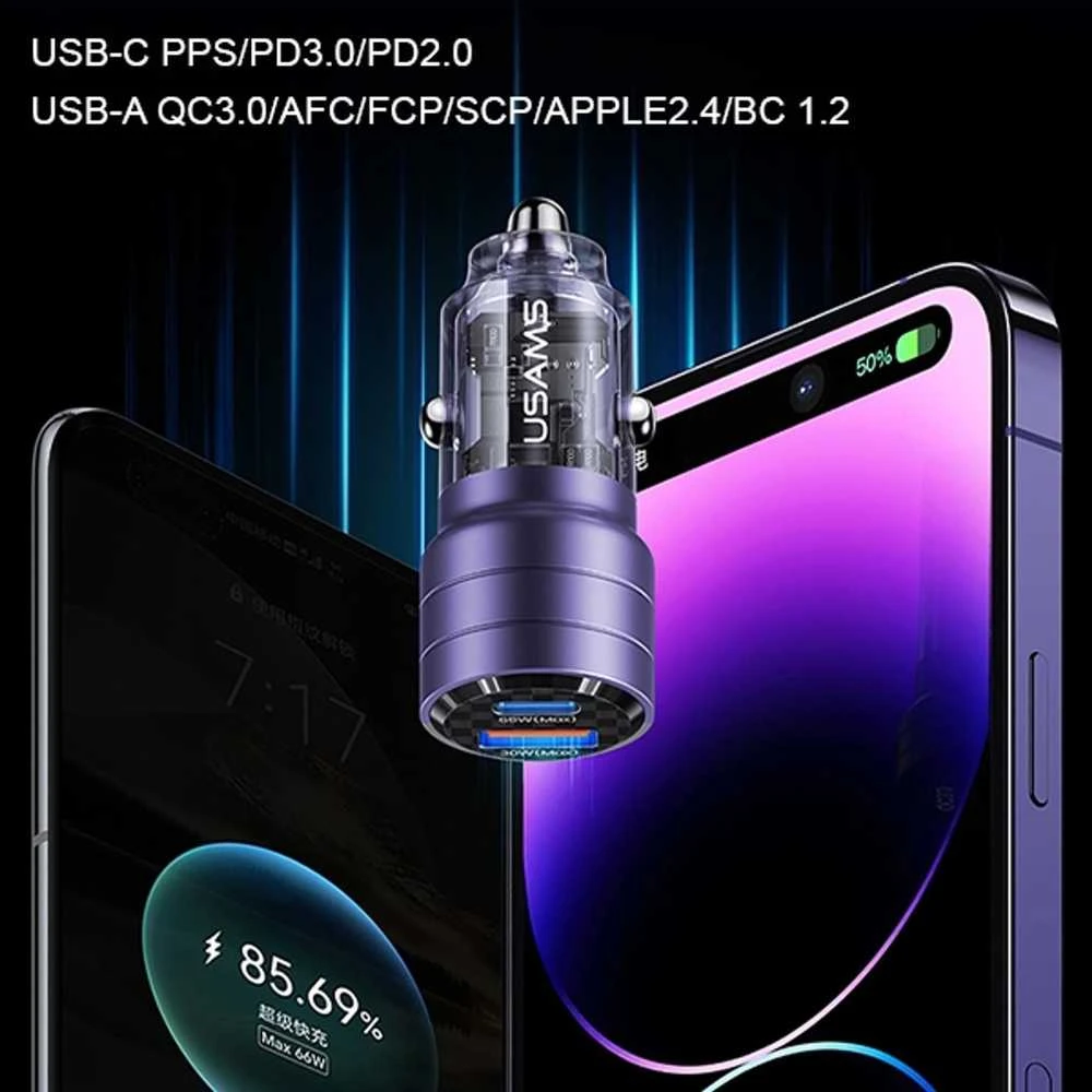 Usams C36 USB A+C 95W greitas automobilinis kroviklis