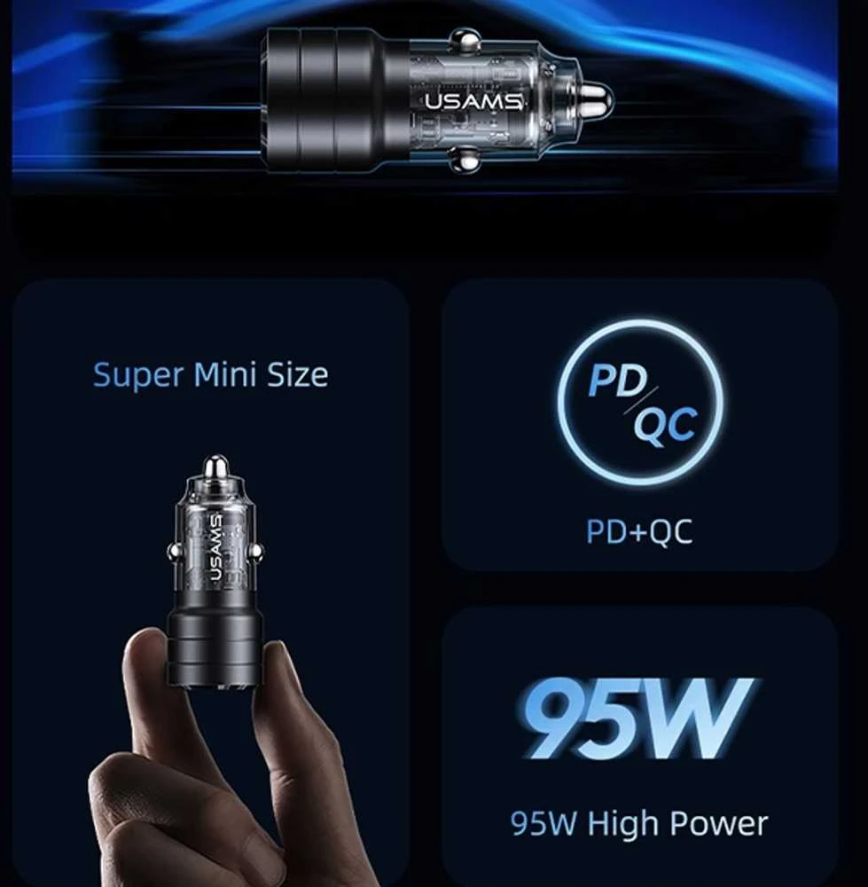 Usams C36 USB A+C 95W greitas automobilinis kroviklis