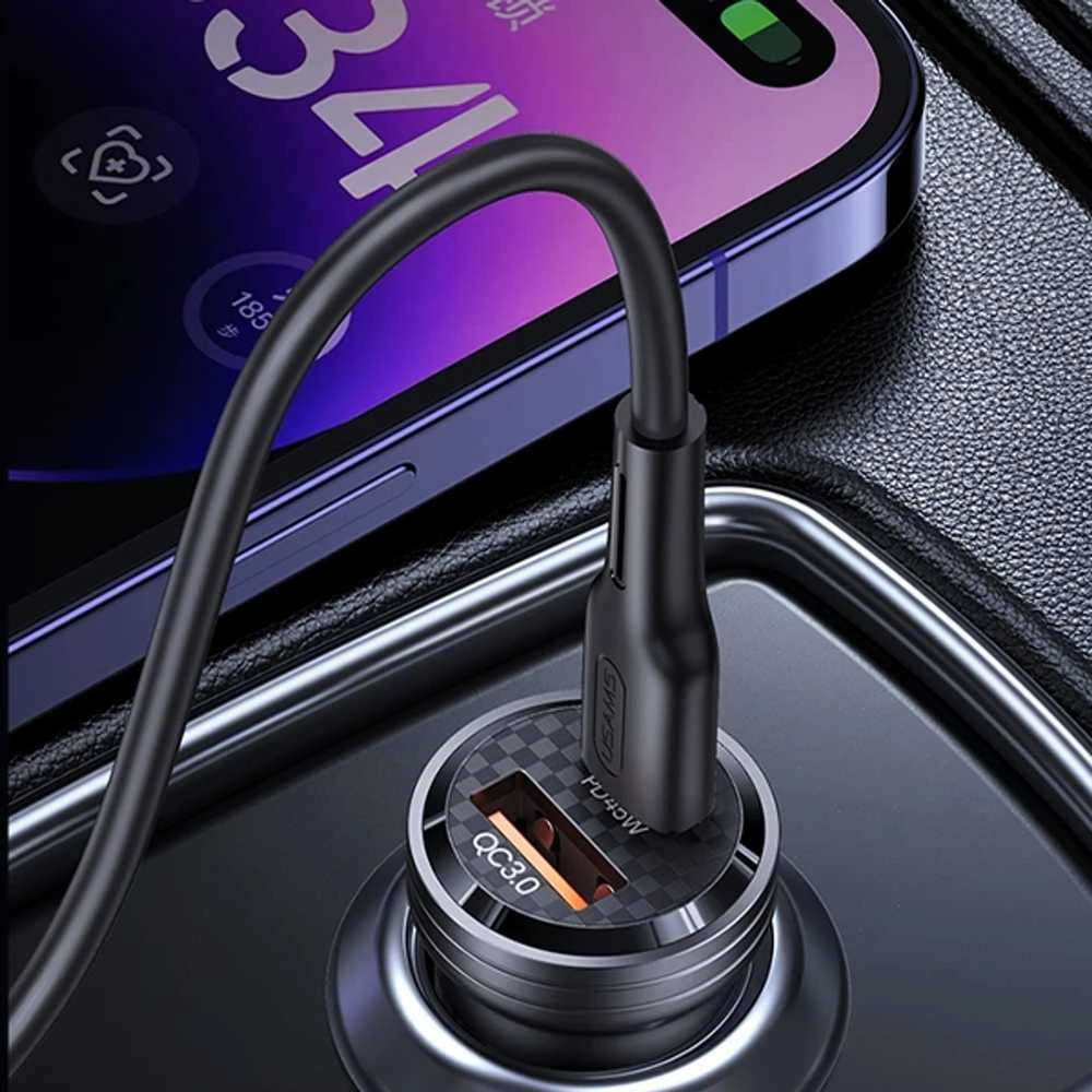 USAMS automobilinis įkroviklis C35 USB+USB-C 45W FAST CHARGE violetinės spalvos CC175CC02 (US-CC175)
