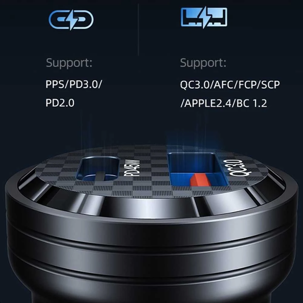 USAMS automobilinis įkroviklis C35 USB+USB-C 45W FAST CHARGE violetinės spalvos CC175CC02 (US-CC175)