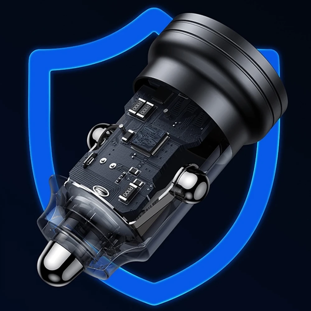 USAMS automobilinis įkroviklis C35 USB+USB-C 45W FAST CHARGE violetinės spalvos CC175CC02 (US-CC175)