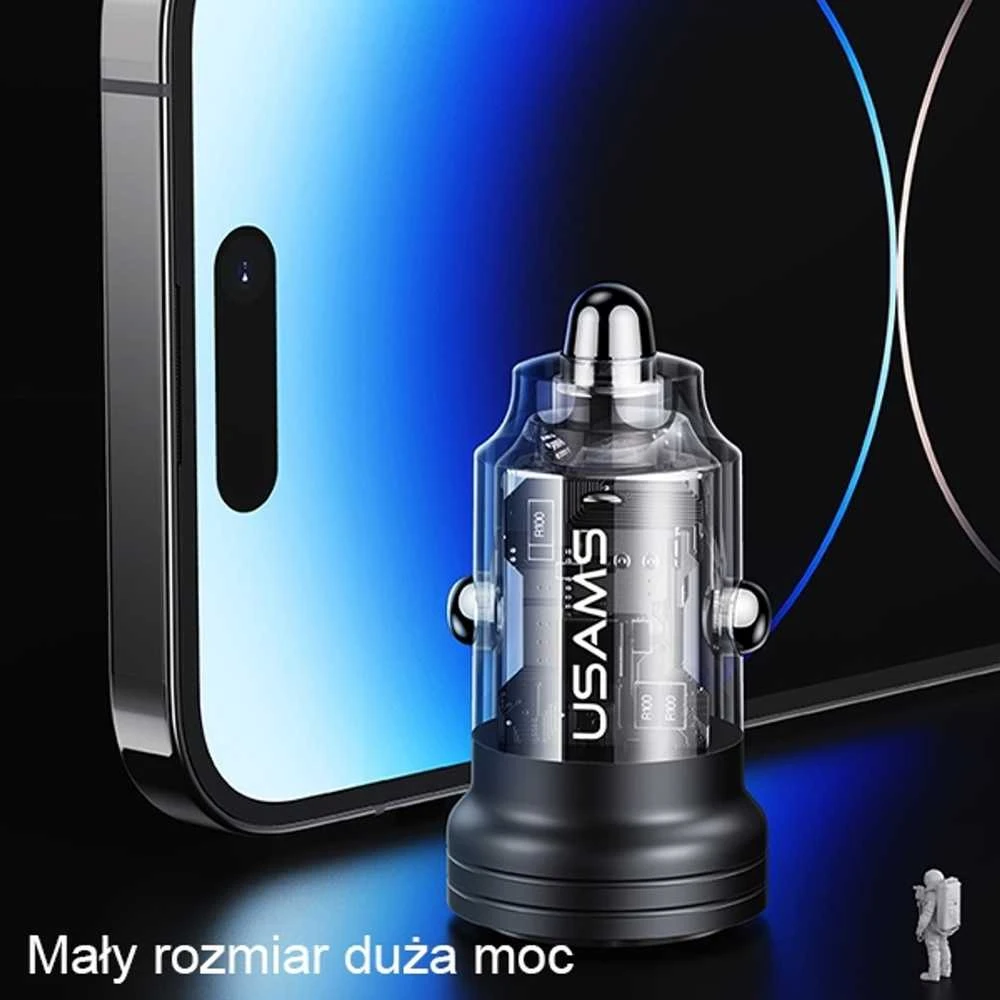 USAMS automobilinis įkroviklis C35 USB+USB-C 45W FAST CHARGE violetinės spalvos CC175CC02 (US-CC175)