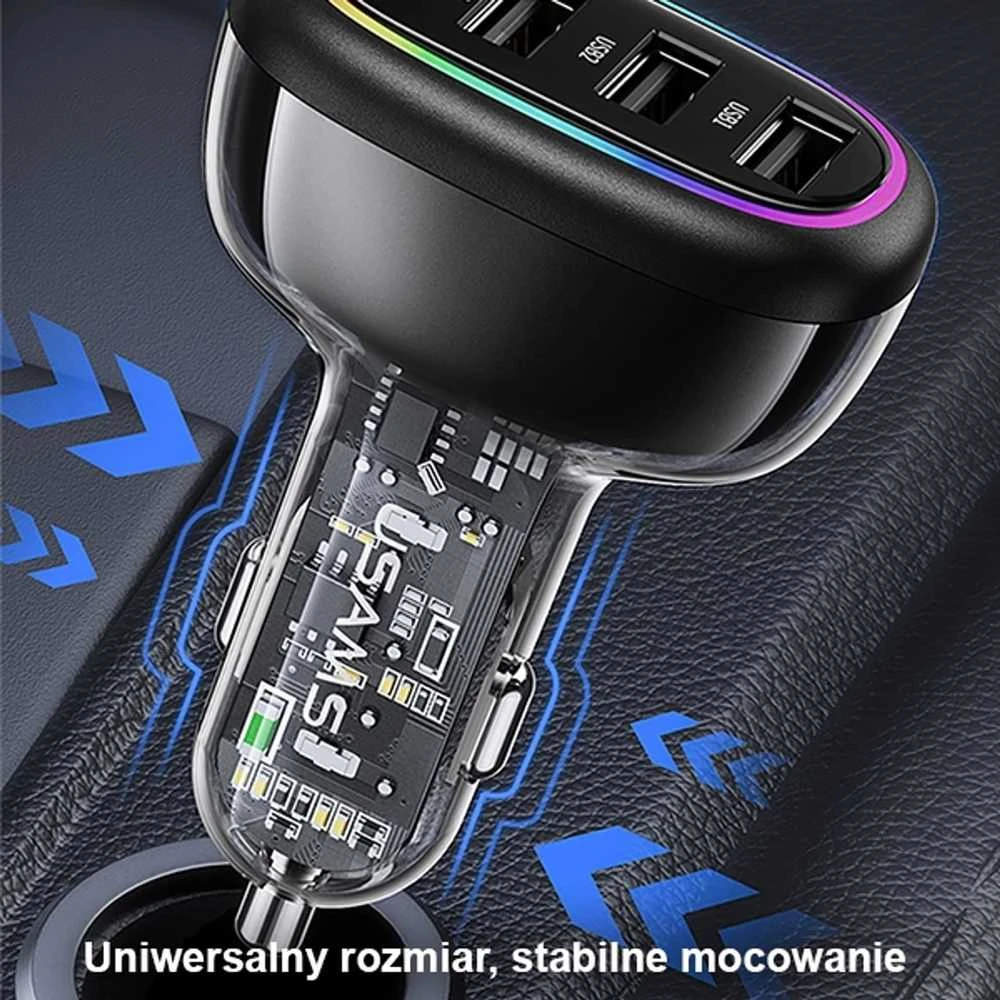 USAMS automobilinis įkroviklis 1xUSB-C 3xUSB-A C34 48W 3A+C PD Fast Charge juodas CC170CC01 (US-CC170)