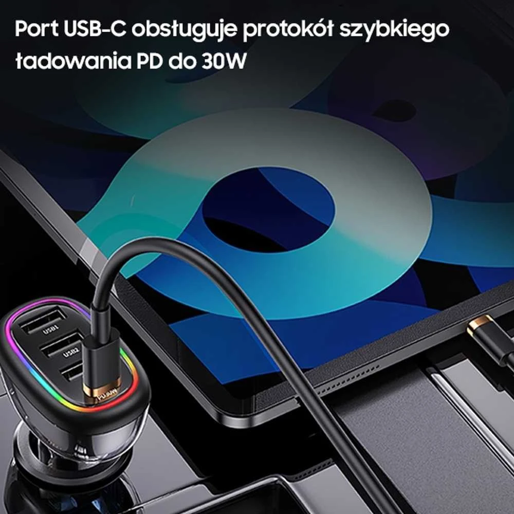 USAMS automobilinis įkroviklis 1xUSB-C 3xUSB-A C34 48W 3A+C PD Fast Charge juodas CC170CC01 (US-CC170)