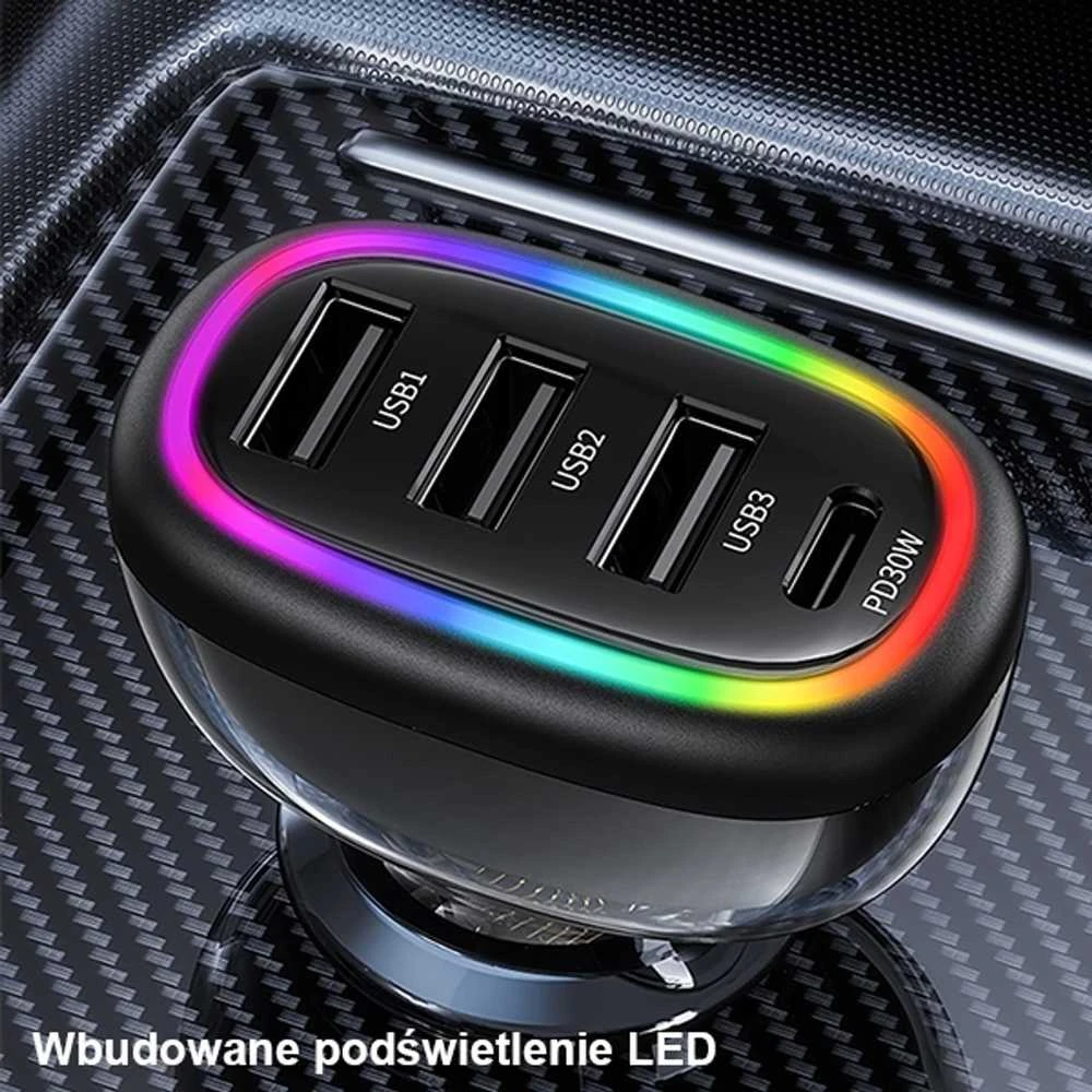 USAMS automobilinis įkroviklis 1xUSB-C 3xUSB-A C34 48W 3A+C PD Fast Charge juodas CC170CC01 (US-CC170)