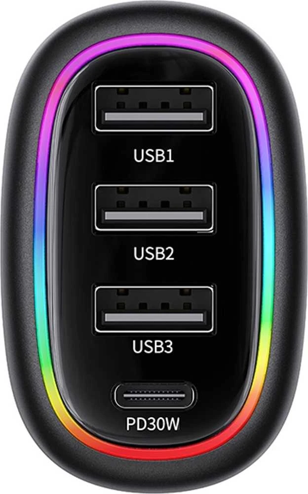 USAMS automobilinis įkroviklis 1xUSB-C 3xUSB-A C34 48W 3A+C PD Fast Charge juodas CC170CC01 (US-CC170)