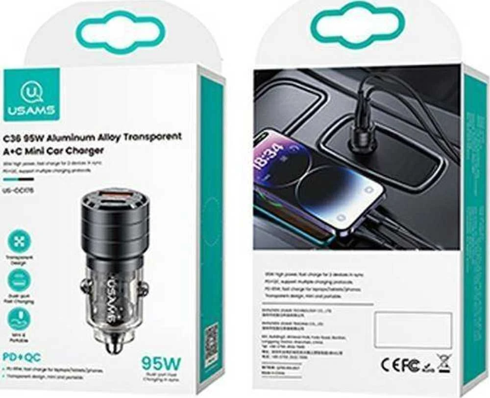 Usams C36 USB A+C 95W greitas automobilinis kroviklis