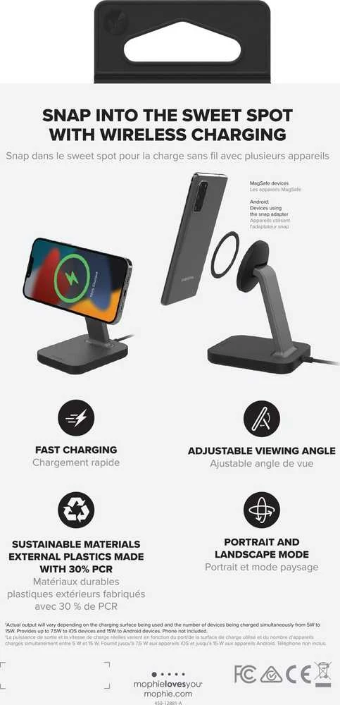Zagg Belaidis įkroviklis „Mophie 15W“, suderinamas su „MagSafe Snap+“, juodas