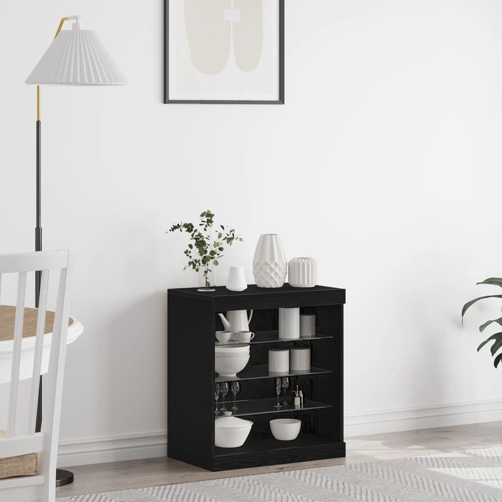LED Bufetas Juodas ąžuolas 60,5 x 37 x 67 cm Apdirbta mediena
