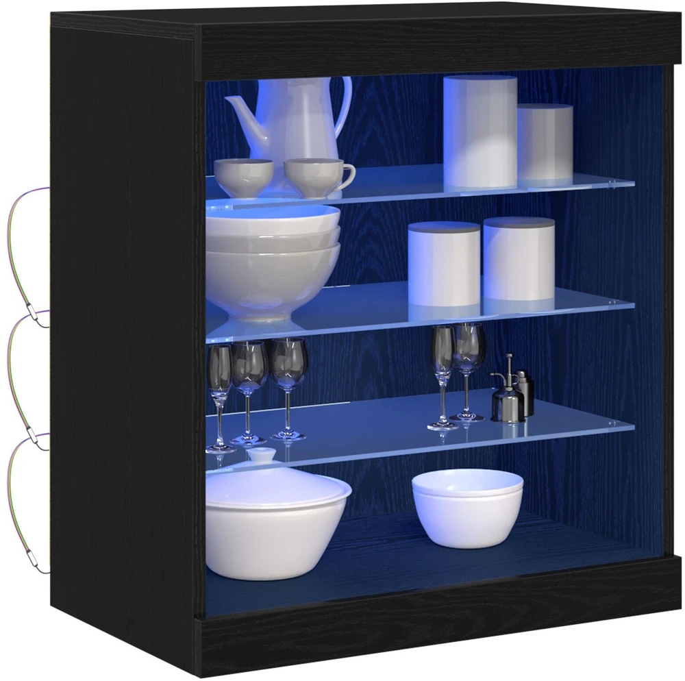 LED Bufetas Juodas ąžuolas 60,5 x 37 x 67 cm Apdirbta mediena
