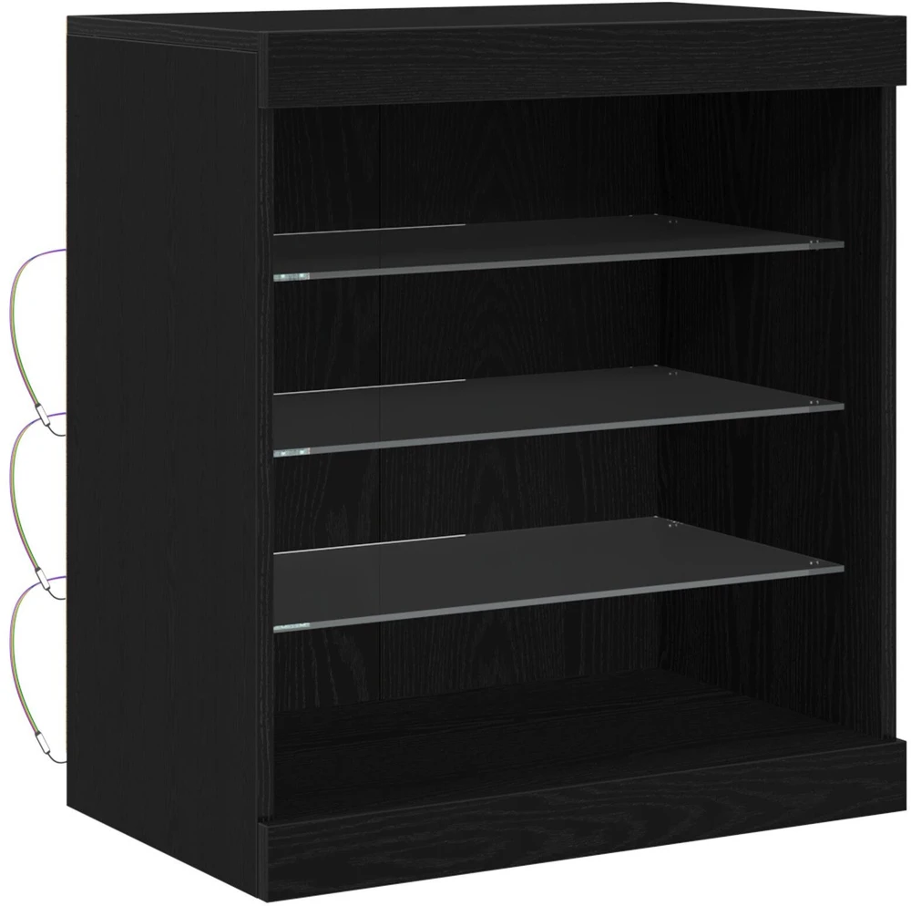 LED Bufetas Juodas ąžuolas 60,5 x 37 x 67 cm Apdirbta mediena