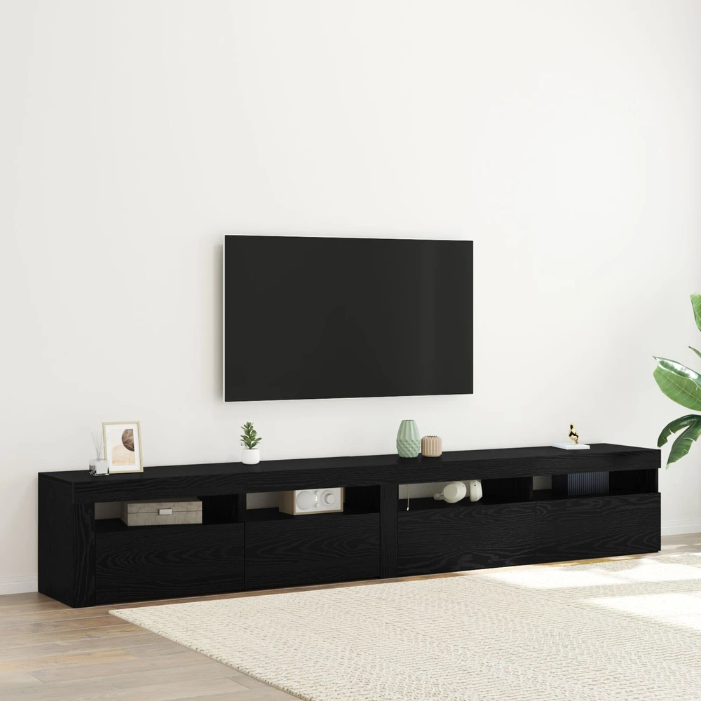 TV staliukas Televizoriaus spintelė 2 vnt. Juodas ąžuolas Apdirbta mediena