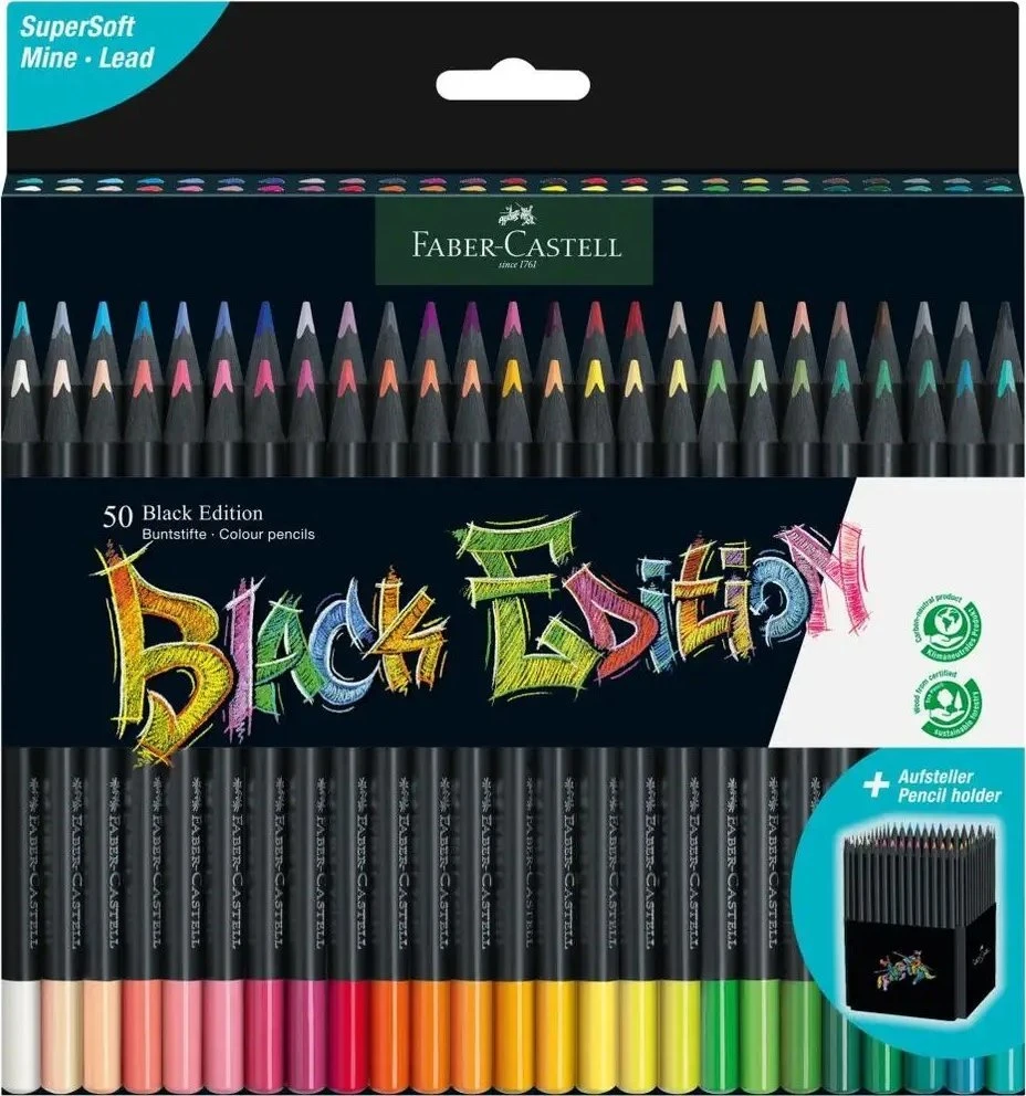 Spalvoti pieštukai Faber-Castell Juodas Edition, 50 spalvų