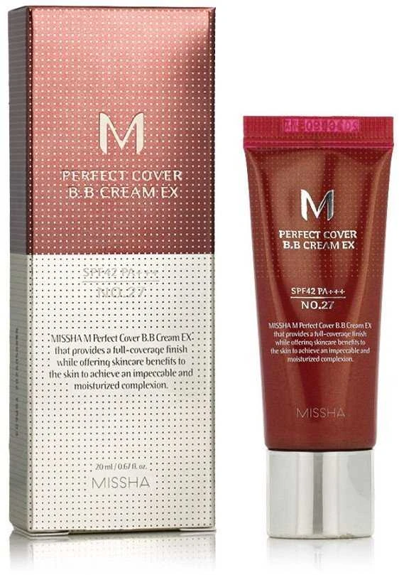 Missha M Perfect Cover BB Kreminis SPF42/PA+++ maskuojantis/drėkinantis BB veido kremas, atspalvis: 27 Honey rusvai gelsvas, 20 ml