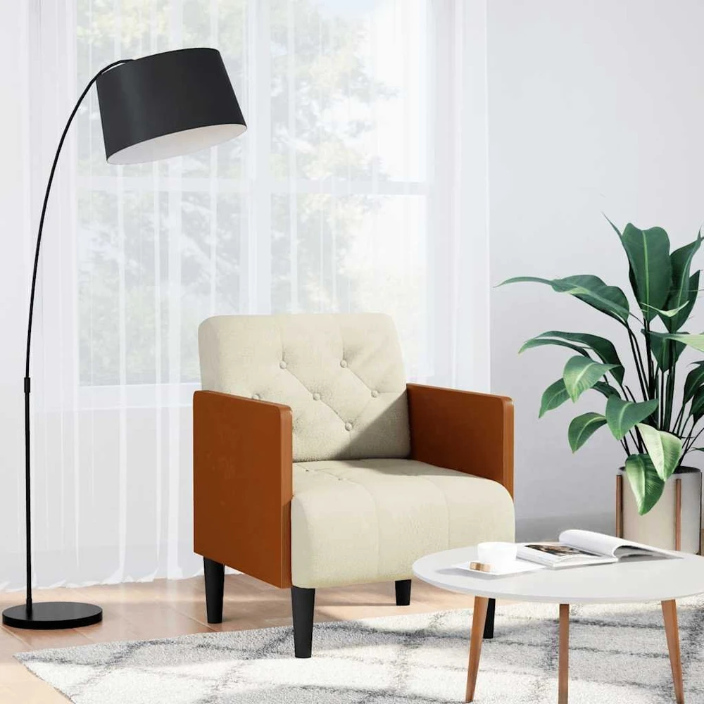 Fotelis Sofa-kėdė su porankiais, kreminės spalvos, 55 cm, aksomas