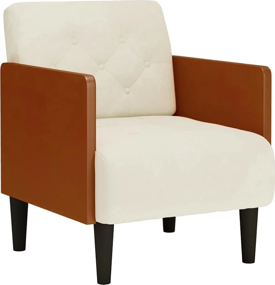 Fotelis Sofa-kėdė su porankiais, kreminės spalvos, 55 cm, aksomas