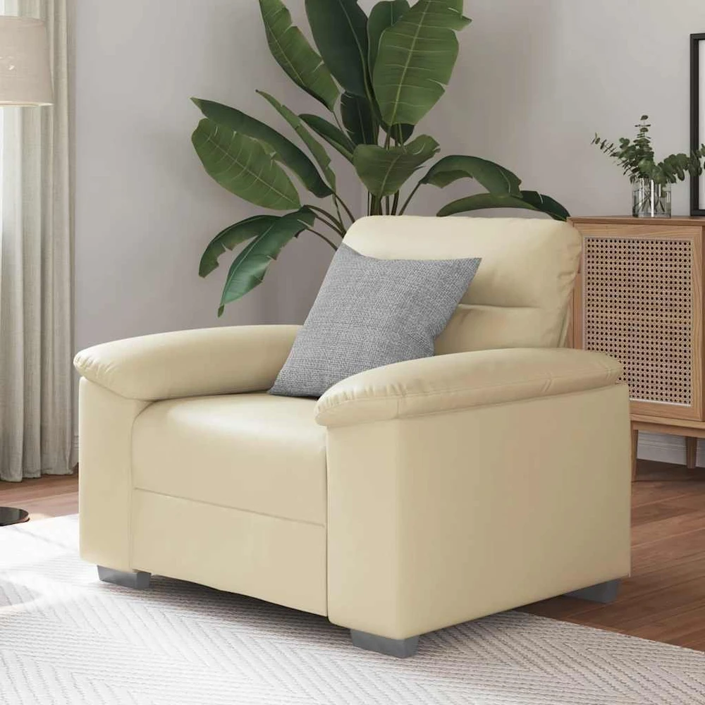 Fotelis Sofa-kėdė, kreminės spalvos, 100x81x84 cm, dirbtinė oda