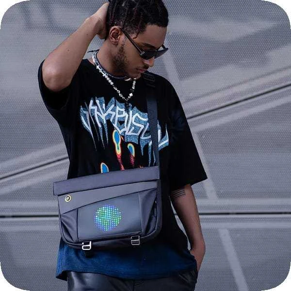Divoom Pixoo Sling Bag V Premium Laikapstākļu izturīga soma ar Led Pixel Art Displeju & App vadību Melna