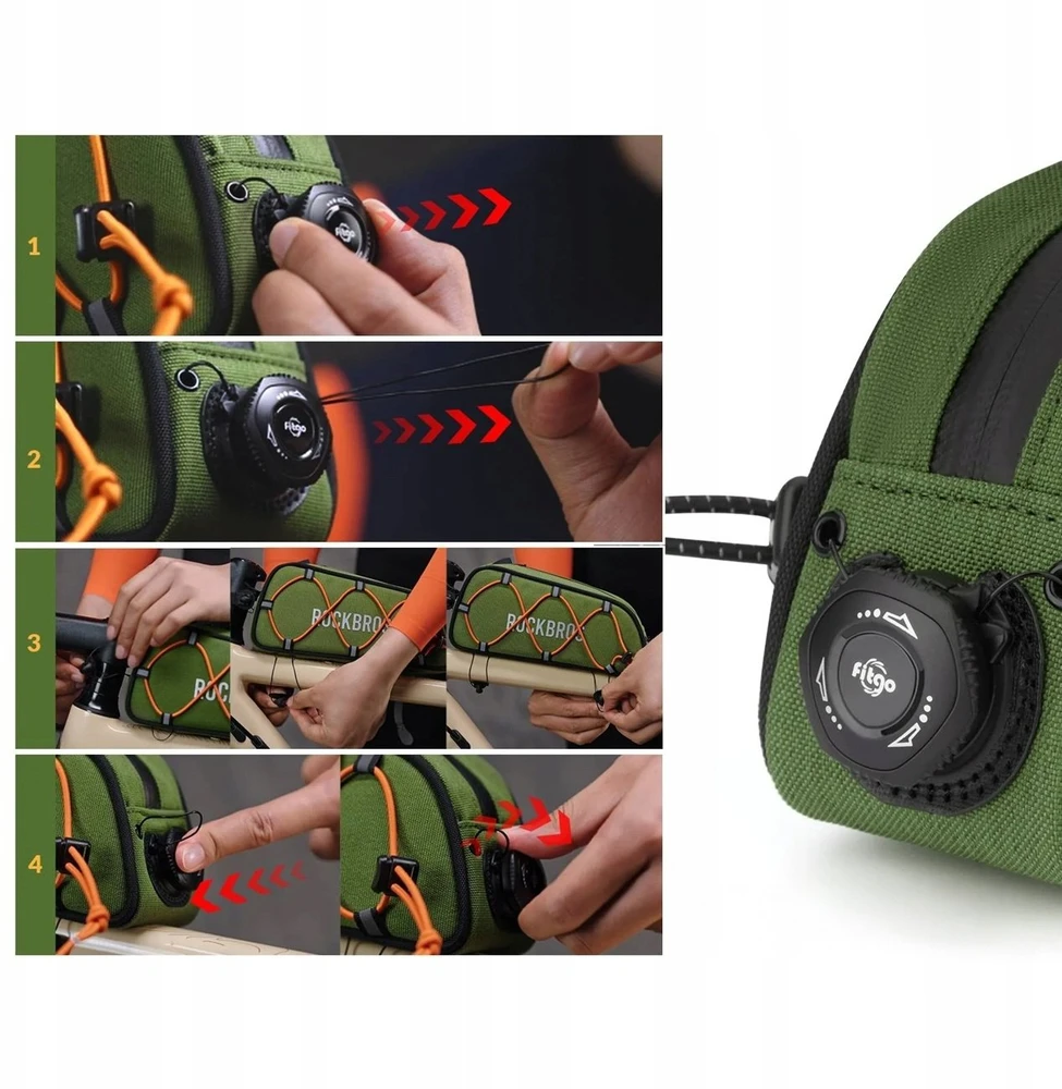 Rockbros 30120045001 ROAD TO SKY dviračio krepšys viršutiniam rėmo vamzdžiui, atsparus vandeniui, 0,7 l - žalias
