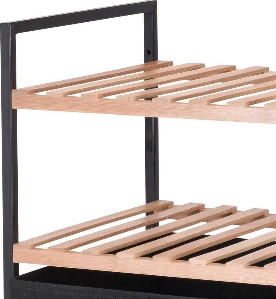 Bathroom Solutions Bamboo Vonios vežimėlis su lentynomis ir skalbinių krepšiu, 2in1, bambukas