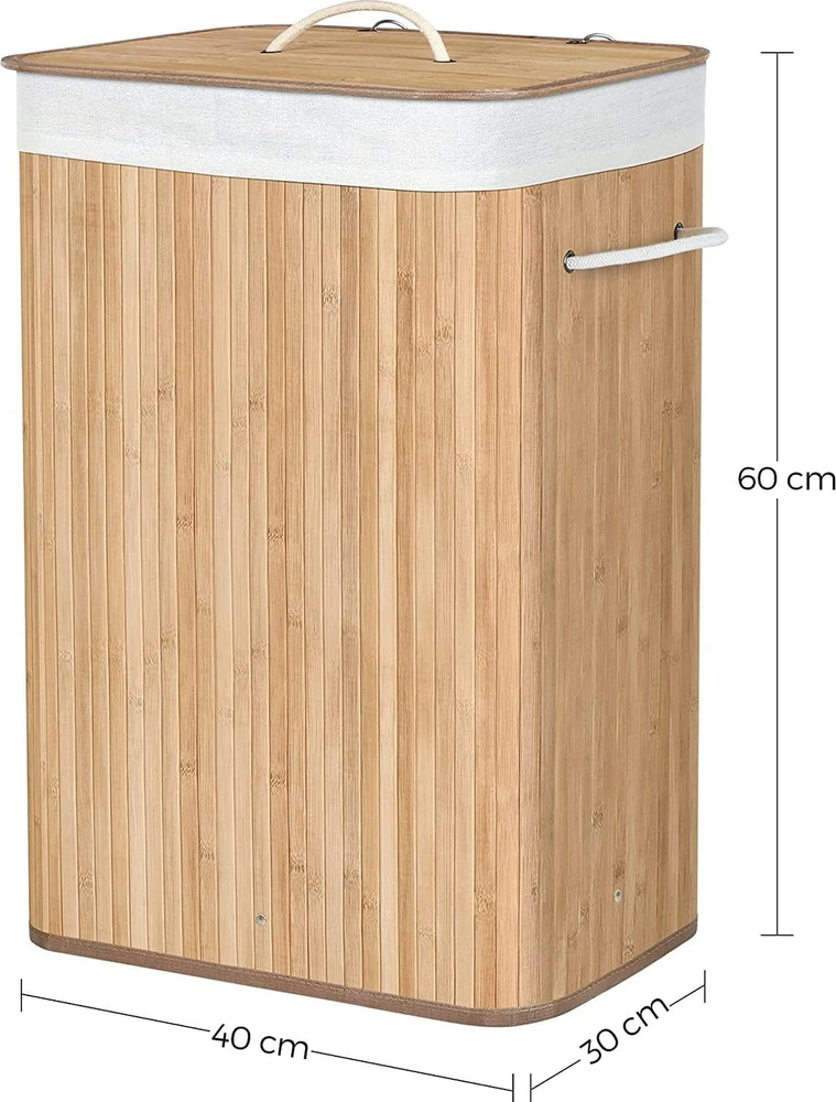 Songmics Bambuko skalbinių dėžė 72 L juoda