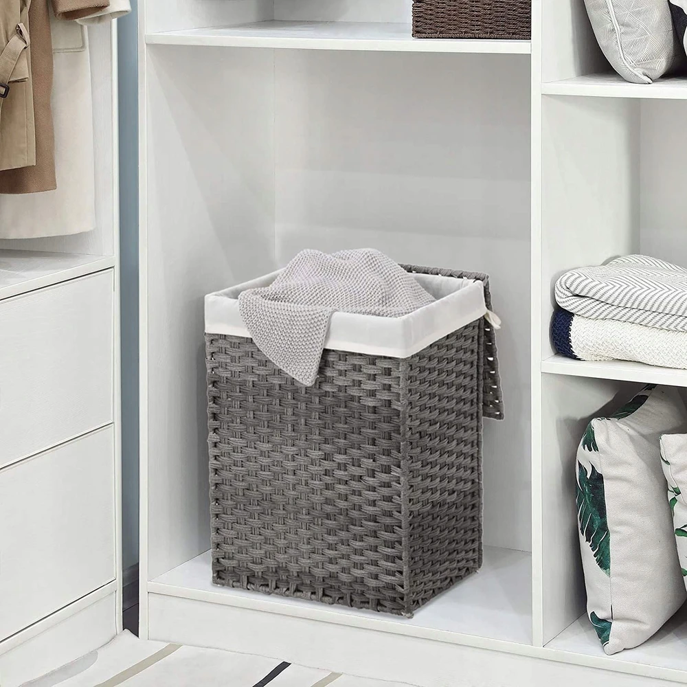 Songmics Skalbinių krepšys polyrattan 90 L pilkas