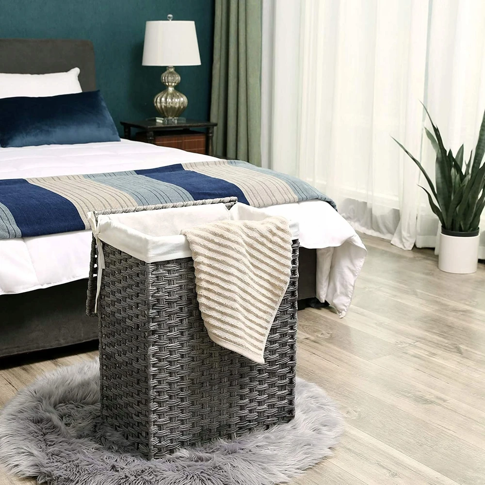Songmics Skalbinių krepšys polyrattan 90 L pilkas
