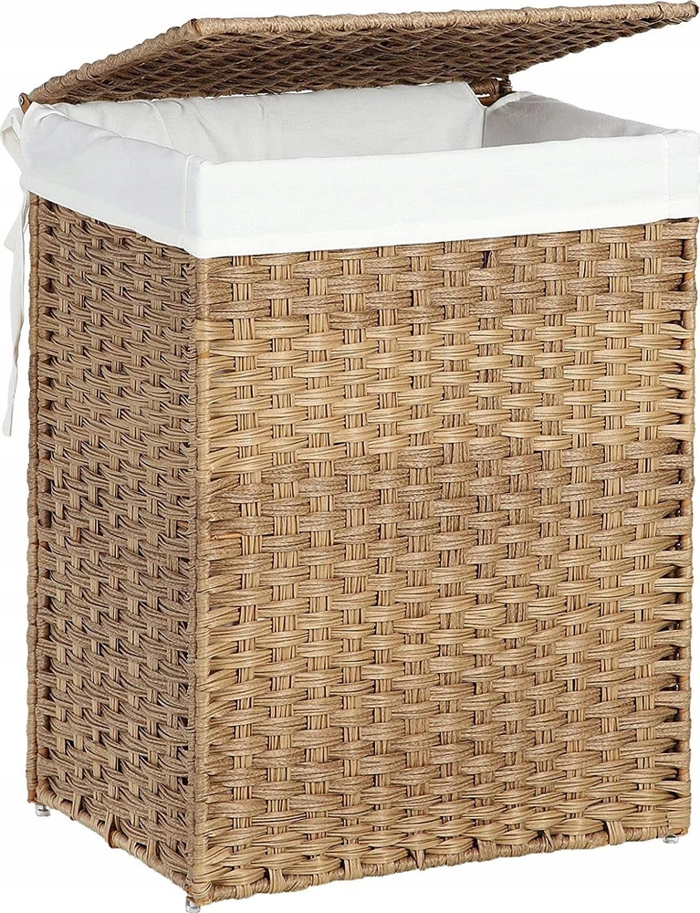 SONGMICS sulankstomas skalbinių krepšys su dangčiu, 90 L, 46 × 33 × 60 cm, LCB51NL