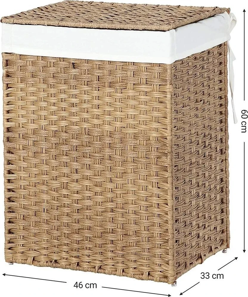 SONGMICS sulankstomas skalbinių krepšys su dangčiu, 90 L, 46 × 33 × 60 cm, LCB51NL