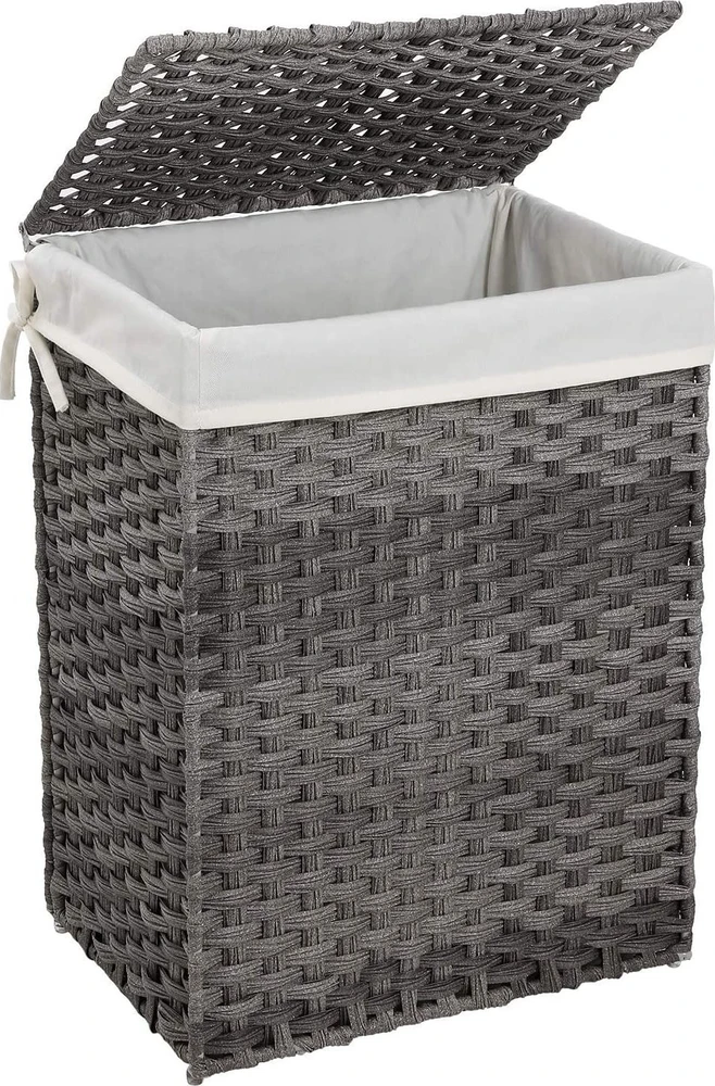 Songmics Skalbinių krepšys polyrattan 90 L pilkas