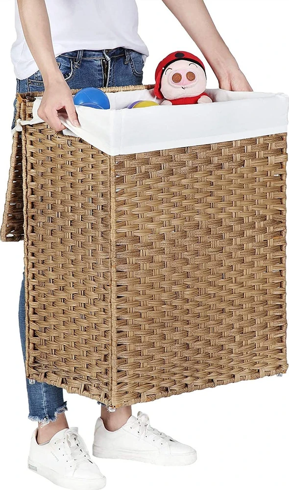 SONGMICS sulankstomas skalbinių krepšys su dangčiu, 90 L, 46 × 33 × 60 cm, LCB51NL