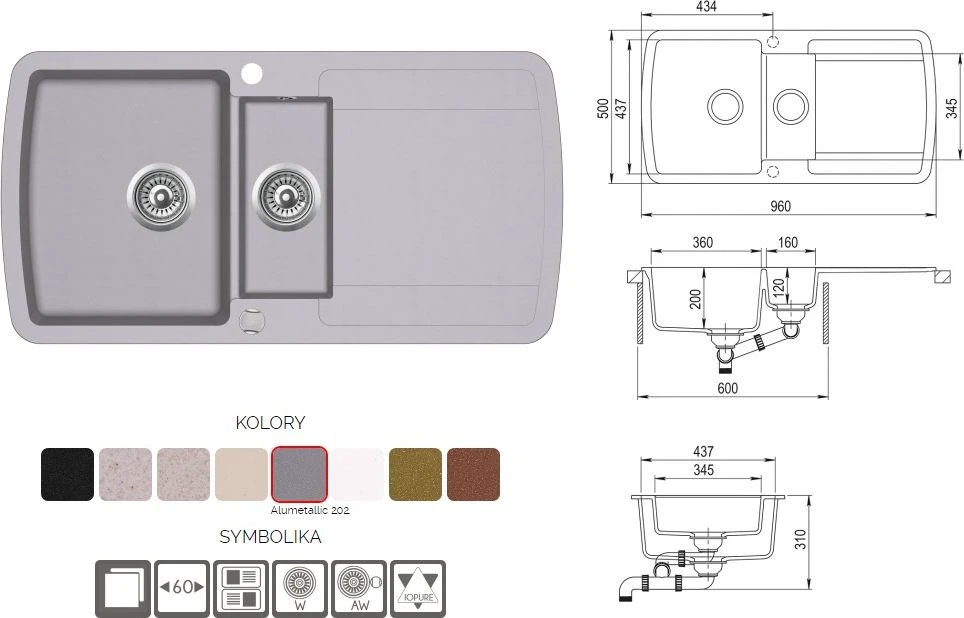 Staub Kriauklė Aquasanita Aquasanita LIRA SQL151-202AW Alumetalik