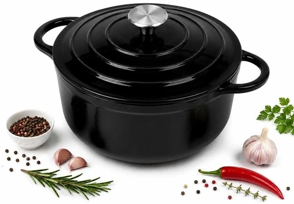 Krisberg Emaliuotas KETUS PUODAS 5,9L Emaliuotas su dangteliu INDUKCINĖ DUJINĖ ORŠINĖ 28cm