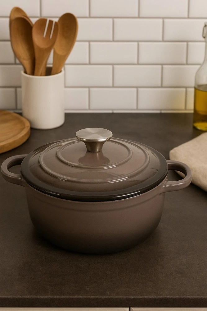 Krisberg EMALINIS KETUS PUODAS 4,2L Emaliuotas su dangteliu INDUKCINĖ DUJINĖ ORŠINĖ 24cm