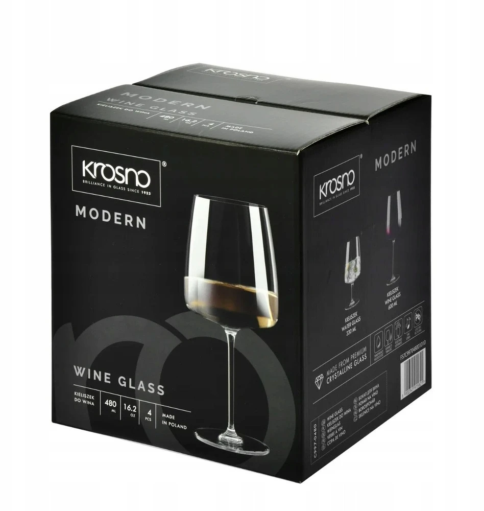 Krosno Vyno taurių komplektas Modern, stiklas, 0.480 l, 4 vnt.