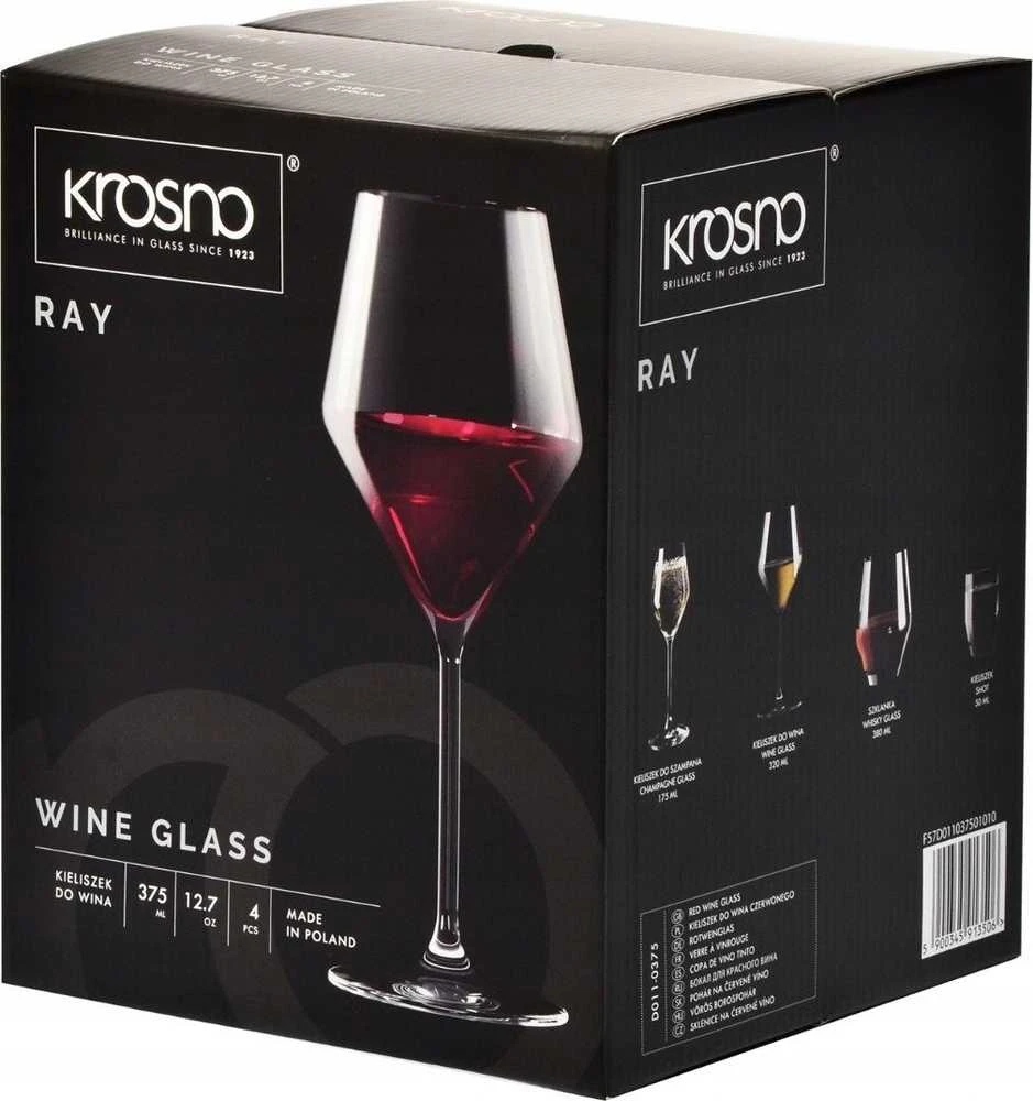 Vyno taurių komplektas Krosno RAY, stiklas, 0.375 l, 4 vnt.