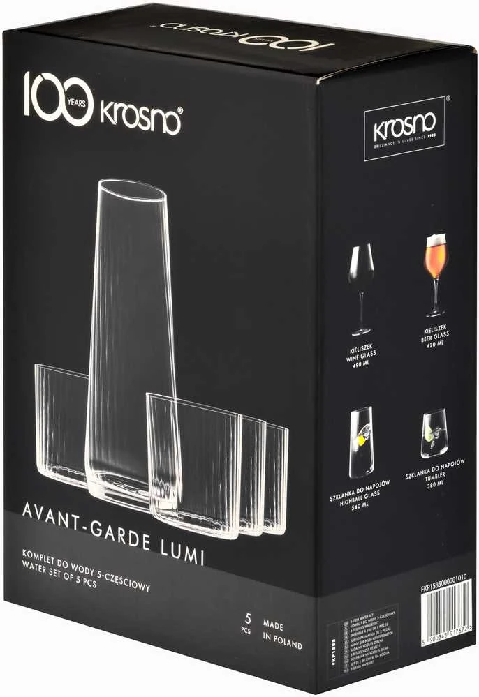 Ąsotis su stiklinėmis Krosno, stiklas, 1.2 l, 5 vnt.