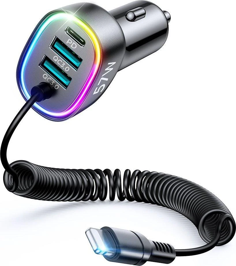 Automobilinis įkroviklis Joyroom JR-CL20, 2x USB + 2x Lightning, 57W + Lightning laidas (juodas)