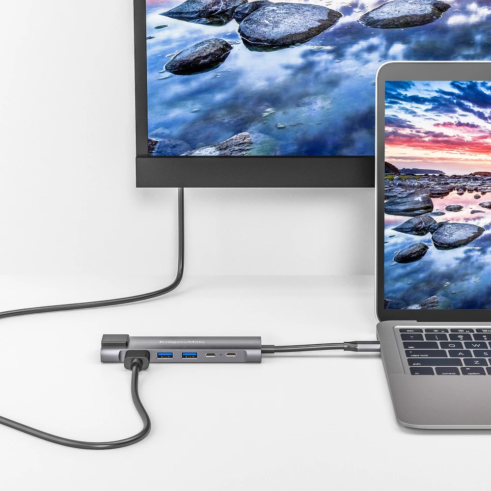Kruger & Matz Adapteris (šakotuvas) USB C tipo į HDMI / 2x USB3.0 / 2x USB C tipo / RJ45