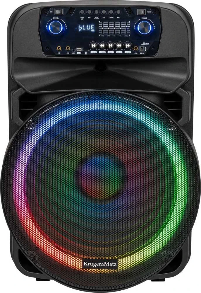 Kruger & Matz Aktyvus garsiakalbis (su 2 belaidžiais mikrofonais UHF, SD, Bluetooth, FM, USB, LED) 60 vatų