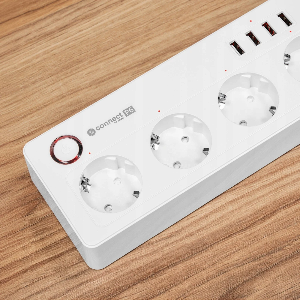 Kruger & Matz Listwa KrugerMatz maitinimo blokas, 4 vokiški lizdai ir 4xUSB 2100 mA, Connect P6 Tuya