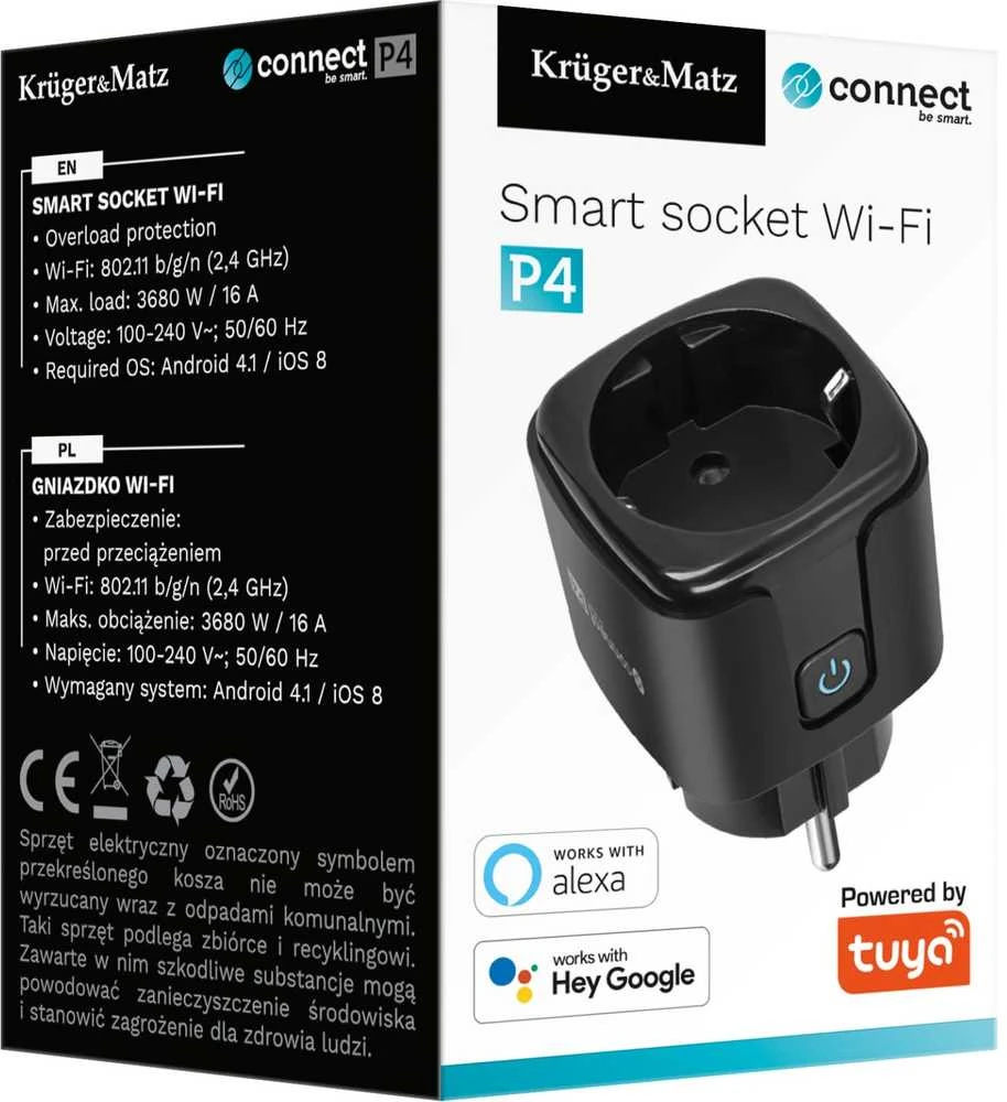 Kruger & Matz Connect P4 Juodas Tuya WiFi lizdas